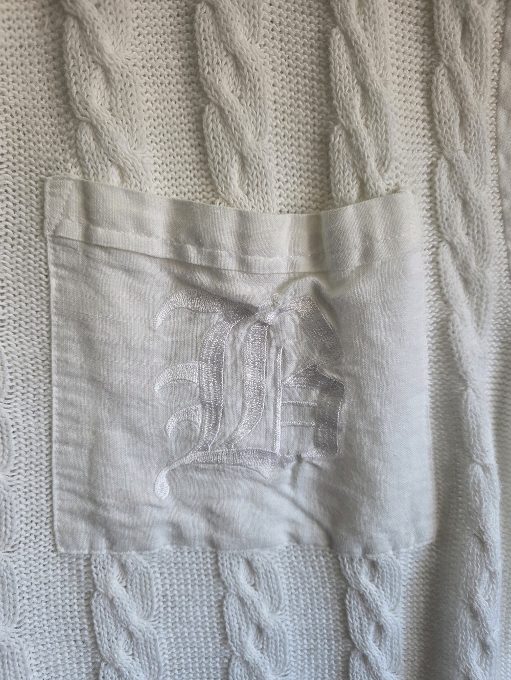 Miss Orly Cable Knit Short Sleeve Sweater Top White Cotton Ramie Henley Pocket L - Picture 3 of 9